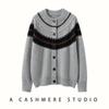 2025 Fall/Winter Striped Retro Women's Cashmere Sweater - Loose Round Neck Thick Cardigan with Long Sleeves