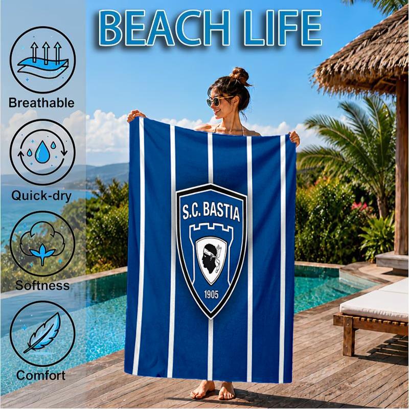 Telo da Spiaggia con Stemma Calcio SC Bastia, Asciugatura Rapida, Facile da Curare, Adatto Sia per il Fitness che per le Vacanze al Mare, Essenziale Sportivo
