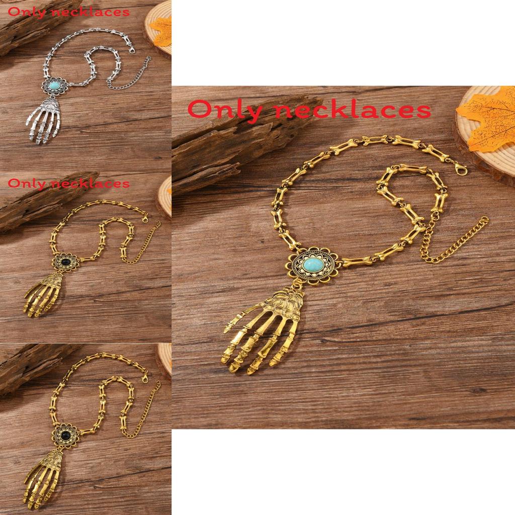 Gothic Skull Hand Pendant Necklace With Geometric Zinc Alloy Chains For Men And Women Halloween Accessory