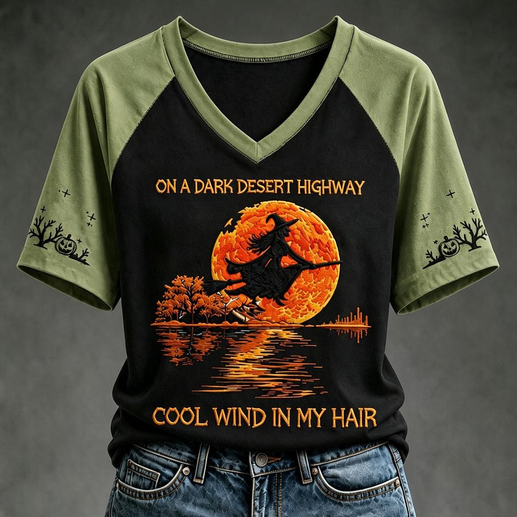 Women's Fashion Casual Halloween Print T-Shirt Neck Pullover Top for Fall Outfits