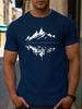 Men's Summer 100 Pure Cotton Fashionable Casual Loose Fit Plus Mountain Reflection Printed Round Neck Short Sleeved T-shirt Top