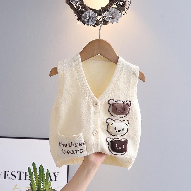 Boys' Spring & Autumn 2024 Knitted Vest Cardigan: Children's Sweater Outerwear Top