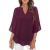 Women's V Neck Half Sleeve Loose Fit Chiffon Blouse Petal Sleeve Casual Top