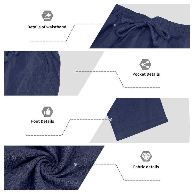Men's Linen Short-Sleeve Henley Shirt & Long Pants Casual Sportswear Set