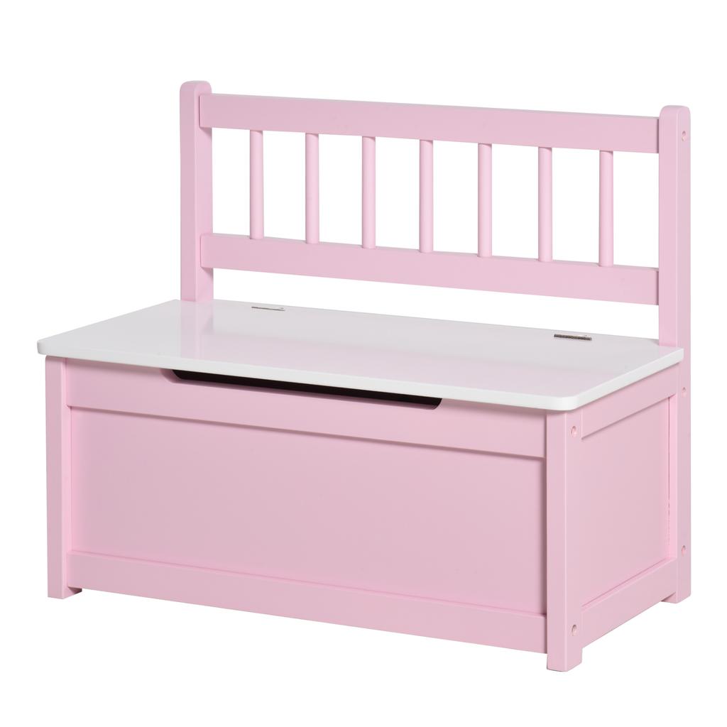 Children's toy chest/storage bench with hinged lid and safety hinges, 60 x 30 x 50 cm, pink