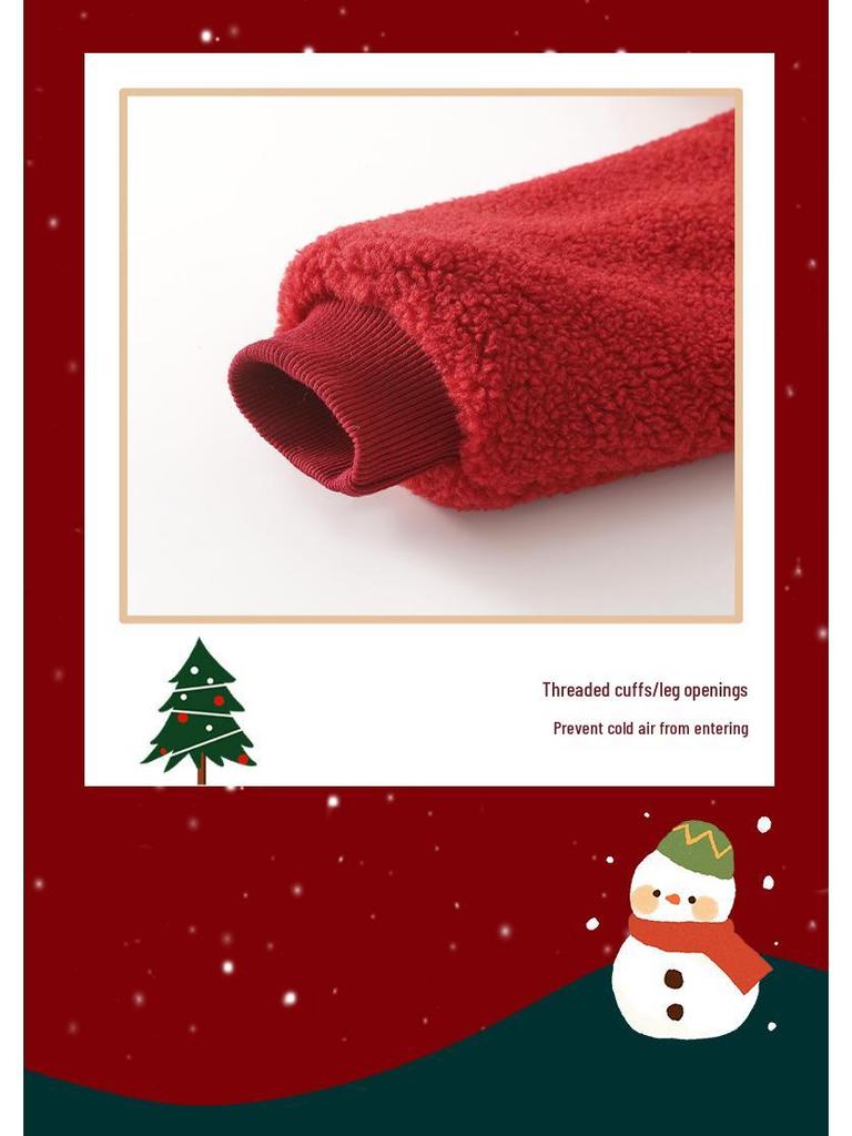 Fleece-Lined Quilted Red Baby Romper - Winter Outerwear for New Year Greetings
