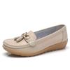 Women's Leather Big Size Wedges Shoe Spring Summer New Round Toe Shallow Slip On Lightweight Commuter Shoe Soft Sole Single Shoe