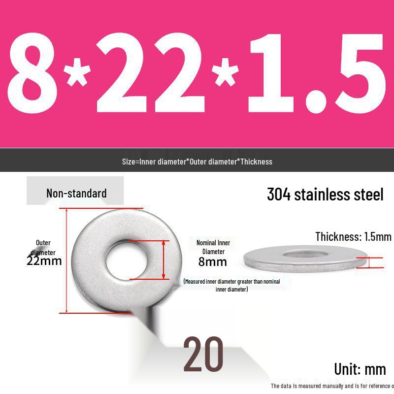 304 Stainless Steel Enlarged Flat Washer Ring (Sizes: M1.6-M22)