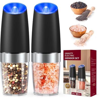 1PCS/2PCS Gravity Electric Salt and Pepper Grinder Set, Adjustable Coarseness,  Battery Powered with LED Light, One Hand Operation for Kitchen