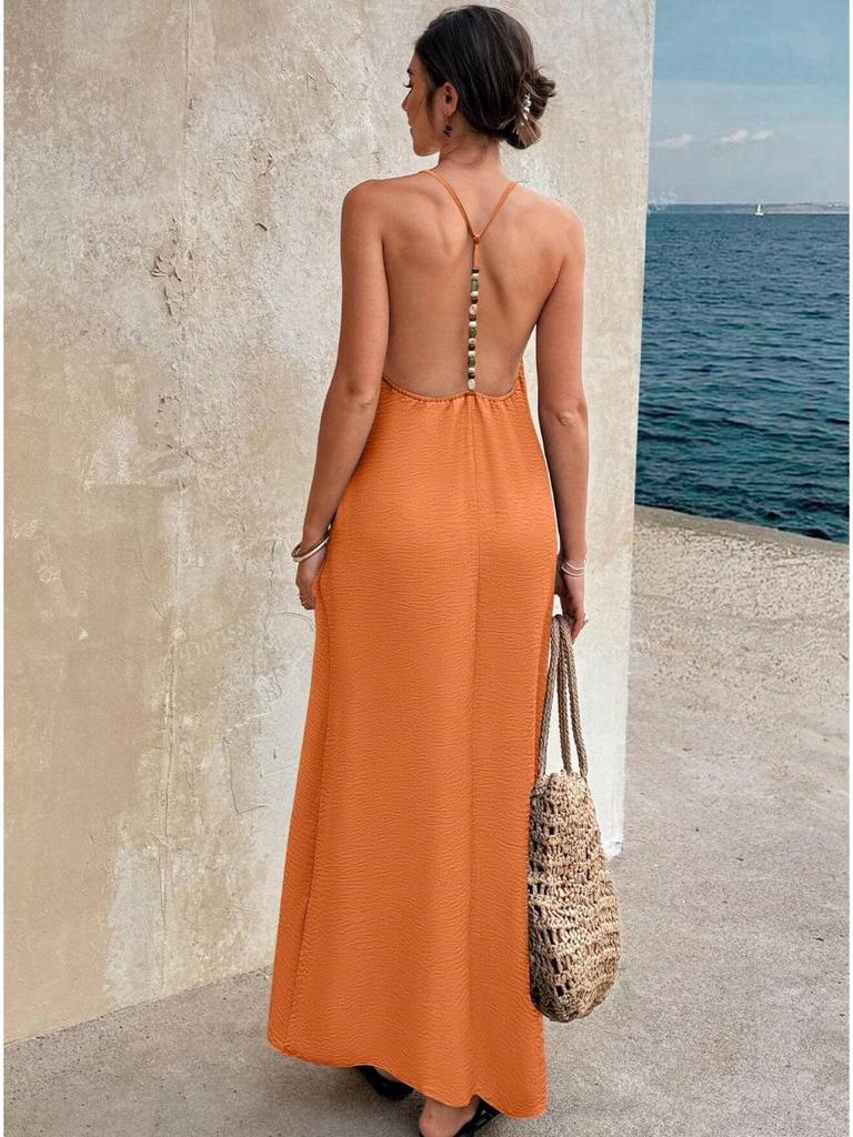 European Fashion V-neck Backless Sleeveless Spaghetti Strap Dress 2026