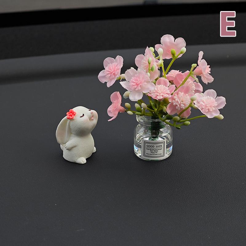 Cute Rose Flower Vase And Rabbit Car Interior Decoration Ornaments Auto Center Console Decoration Gadgets For Car Accessories