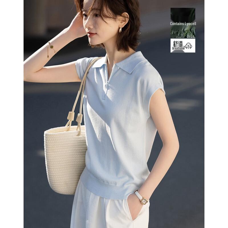 Demana Women s Lyocell Blend Zipper Polo Knit Top S