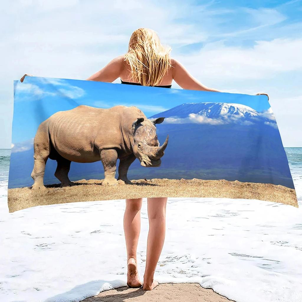 Asciugamano da Spiaggia Rinoceronte Carino Asciugamano da Bagno con Stampa Animale Selvatico per Spa Viaggio Yoga Sport Campeggio Escursionismo Microfibra Asciugatura Rapida Copricostume