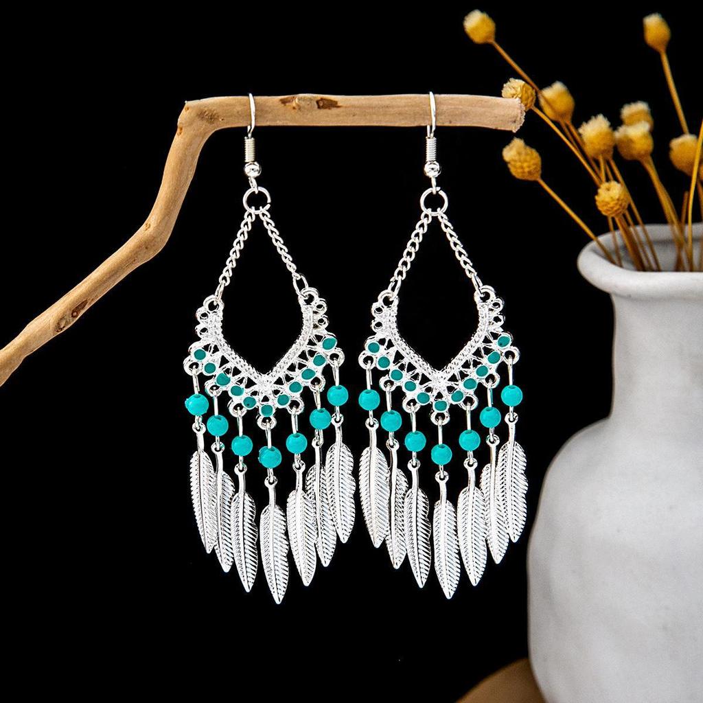 Vintage Ethnic Miao Silver Alloy Teardrop Tassel Earrings