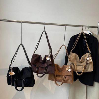 Suede Solid Color Tote Bag Large Capacity Buckle Versatile Fashion Crossbody Bag Soft Fashion Simple Women Handbag