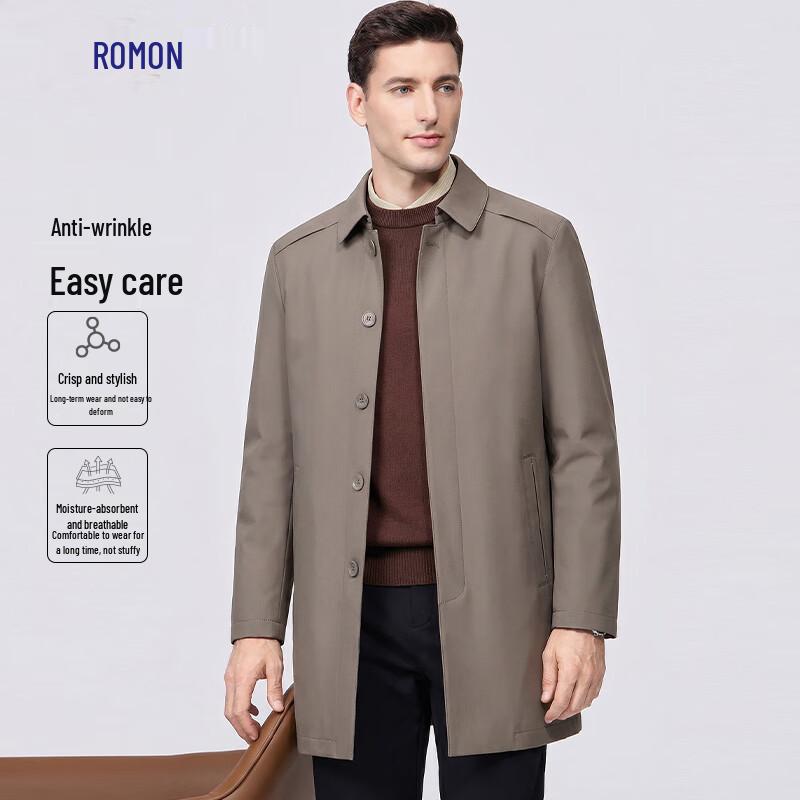 Romon Men's Mid-Length Wrinkle-Resistant Business Trench Coat