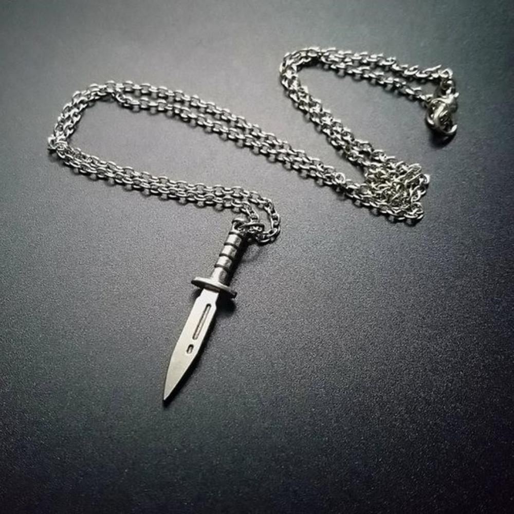 Gothic Punk Sliver Color Short Sword Pendant Necklace for Women Men Personality Fashion Jewelry Hallowmas Accessories Gifts