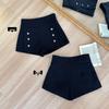 Petite High-Waisted Woolen A-Line Skort - Autumn & Winter Double-Breasted Style