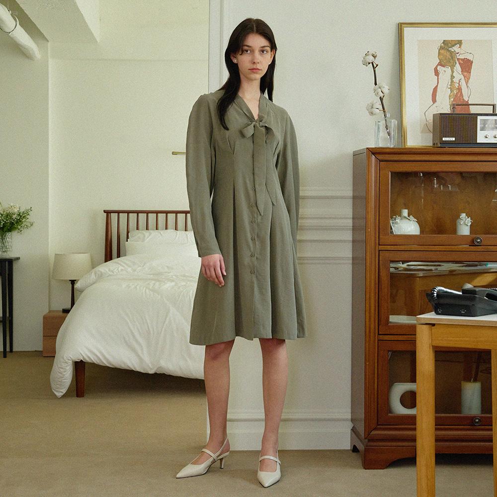 Adowl Le Cé Ribbon Tie Long Dress - Khaki