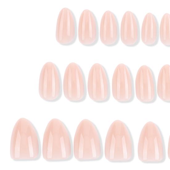 24Pcs Women Nude Press on Nails, Natural Glossy Almond Stick-on Fake Nails, Full Cover Long Glue on False Nails