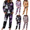 Women's Casual Pajama Set with Long Sleeve Round Neck and Drawstring Wide Leg Pants for Sleep and