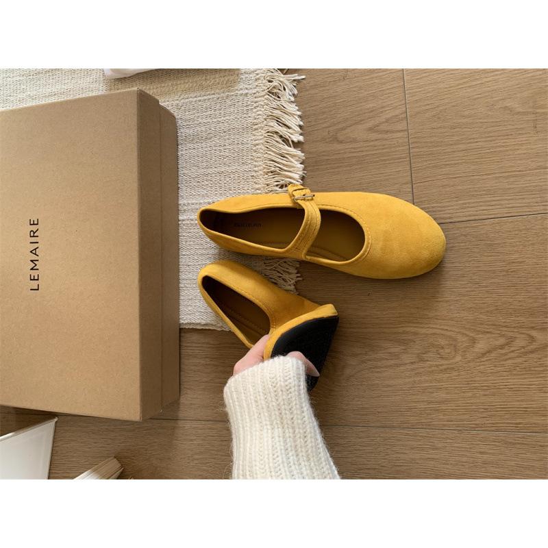 Round head light mouth shoes suede ballet single shoes early spring buckle belt Mary Jane flats ladyshoes