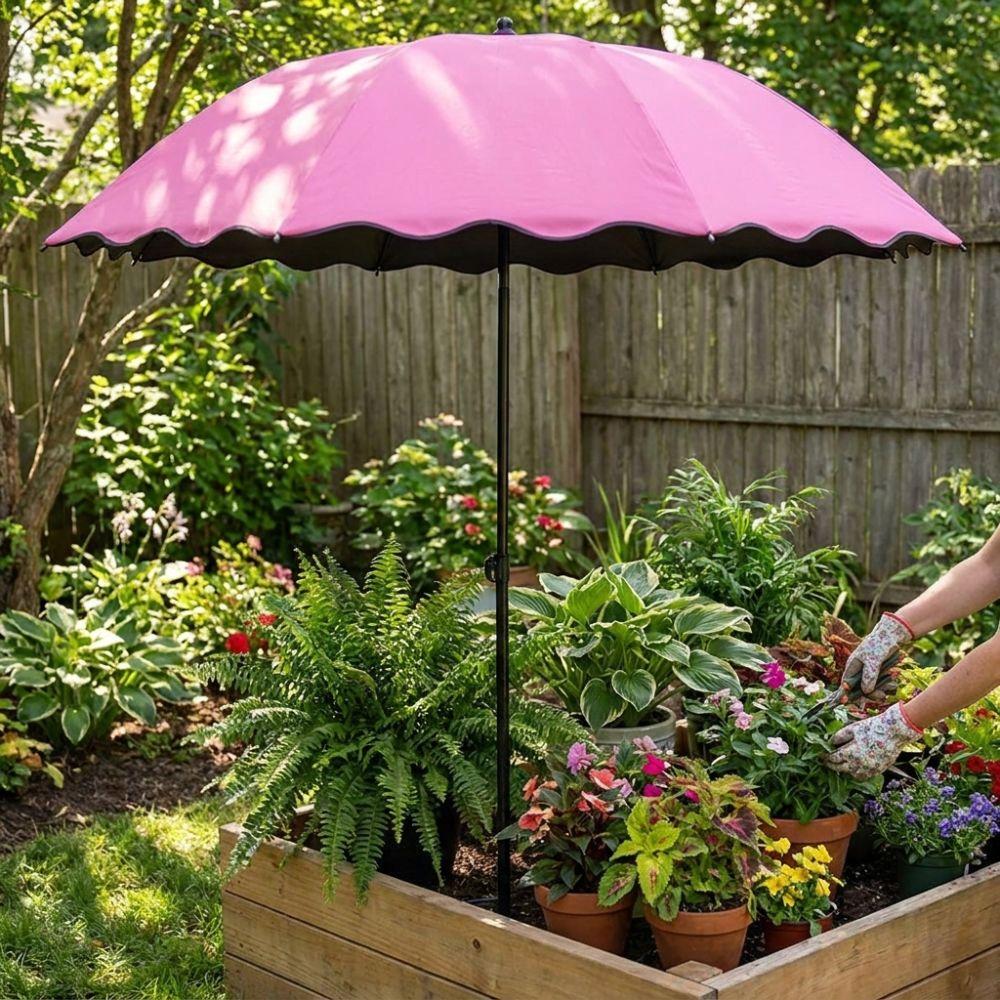 95cm Großer Pflanzenschirm Metallpfahl Pflanzensonnenschutz Faltbarer Sonnenschirm Außenbereich Garten