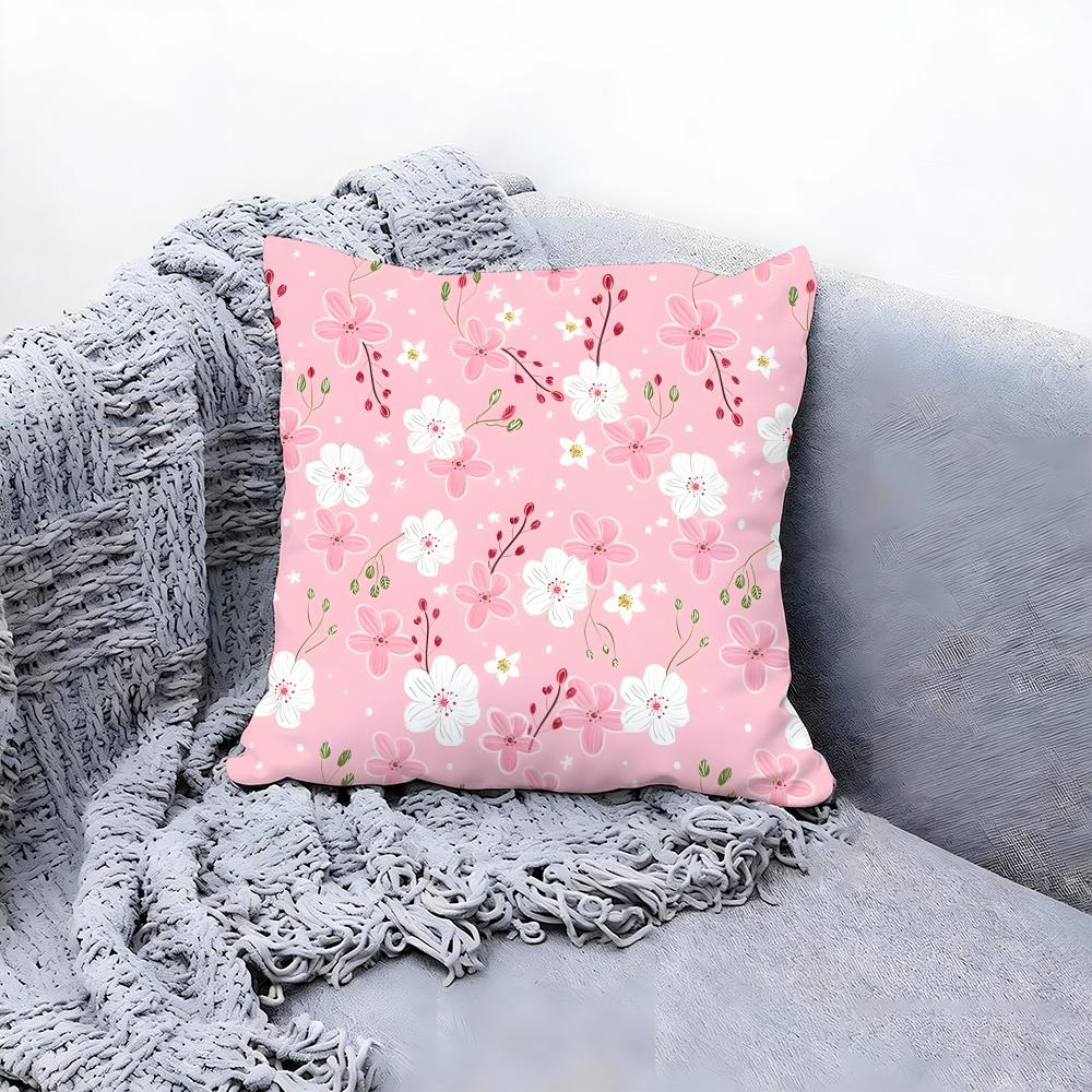 Sweet Light Pink Petals Pattern Cushion Cover Premium Comfort Reversible Pillow Cov in One Design for Any Room Car Interior