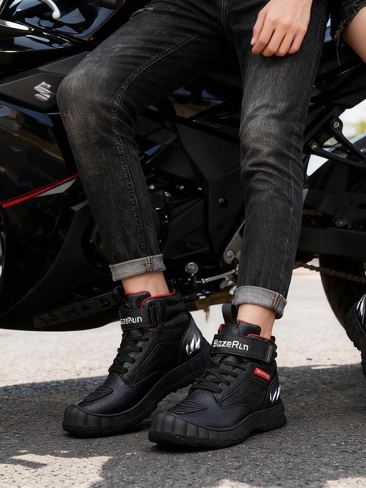 Men's Leather Ankle Motorcycle Riding Boots - Protective Adventure Footwear