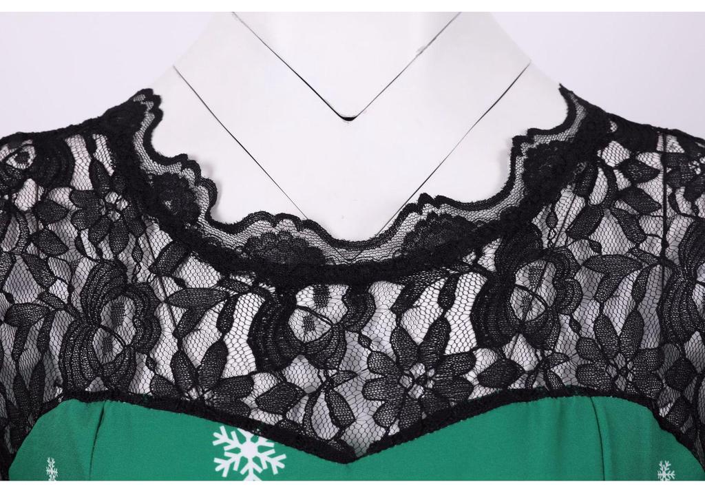 Retro Hepburn Style Christmas Print Lace Patchwork 50s Dress