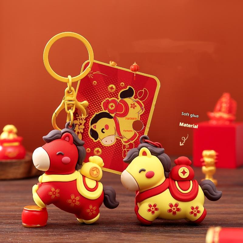 Cartoon Niedlicher Pferdeanhänger Schlüsselanhänger Taschenanhänger Hängende Dekoration Auto Schlüsselanhänger 2026 Pferdejahr Glücksgeschenk