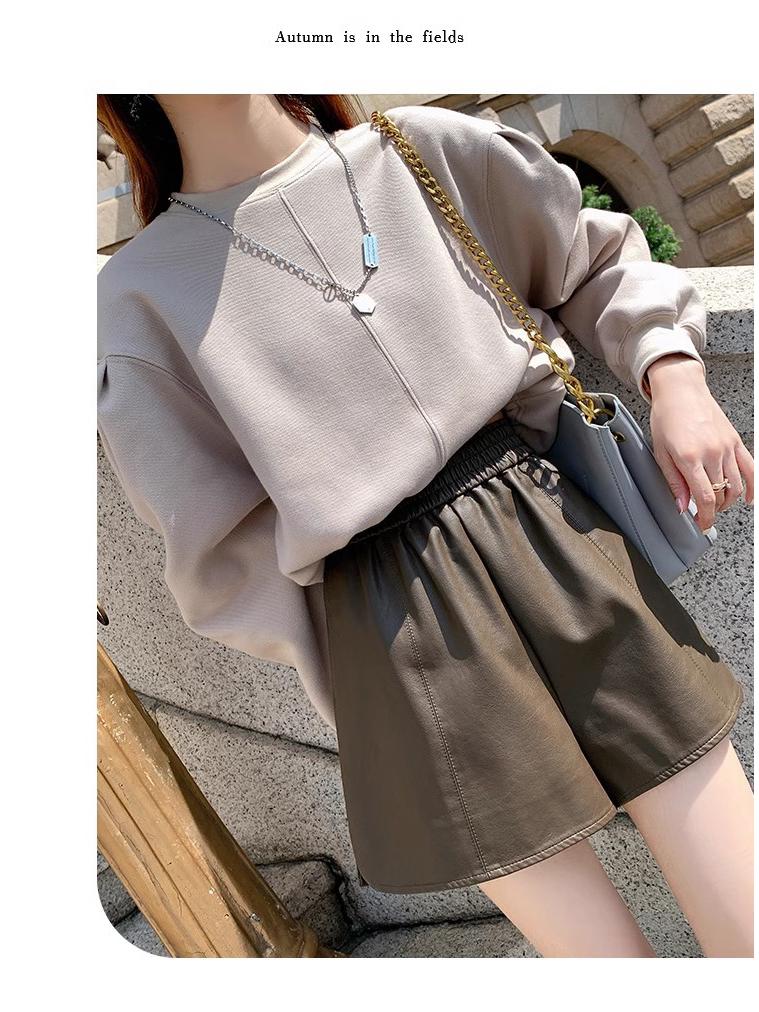 2025 Sleek High-Waist Leather A-Line Shorts: Versatile, Casual, Loose-Fit for Spring & Autumn