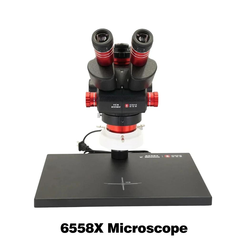 YCS 6558X Ultra HD Trinocular Microscope with Large Base 6.5-58 Zoom 4K Camera for Phone PCB Welding Microscope Tools Set