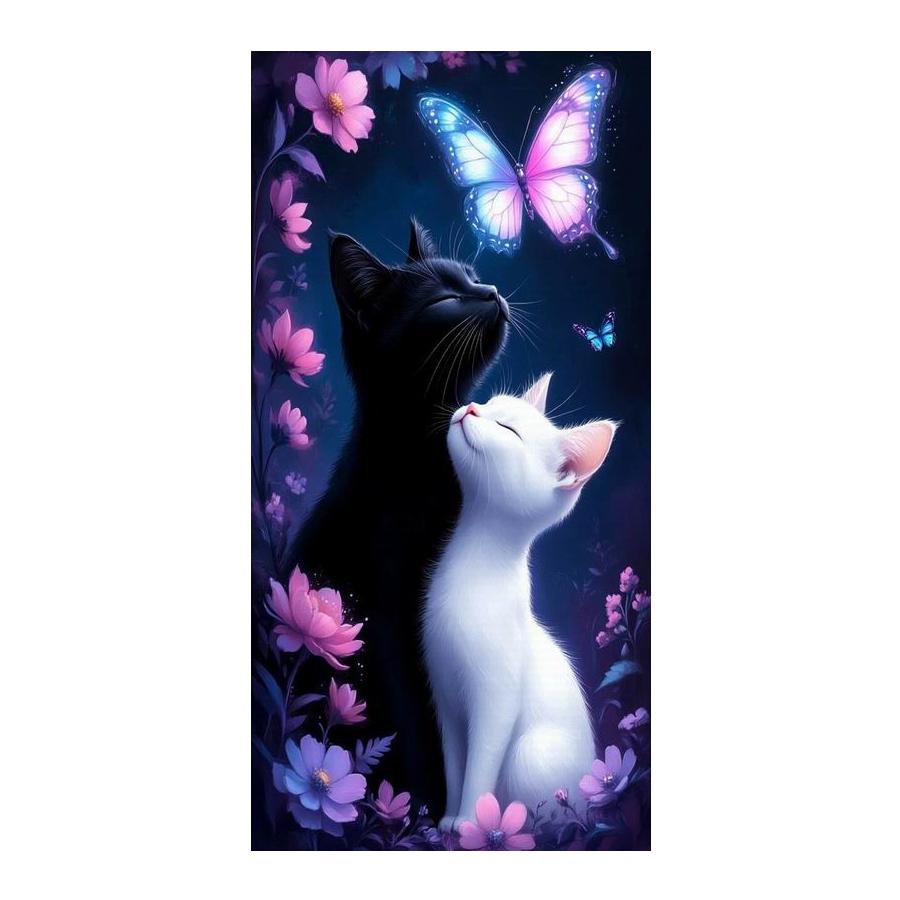 

Black White Cat and Butterfly Large Size Diamond Painting New Collection Animals Diy Full Drill Rhinestone Embroidery Mosaic Cross Stitch Kits Square drill 30x60cm