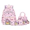 Conjunto de Mochila de 4 Peças LABUBU Desenho Animado Estampa Fofa para Meninas - Mochila Escolar para Ensino Fundamental