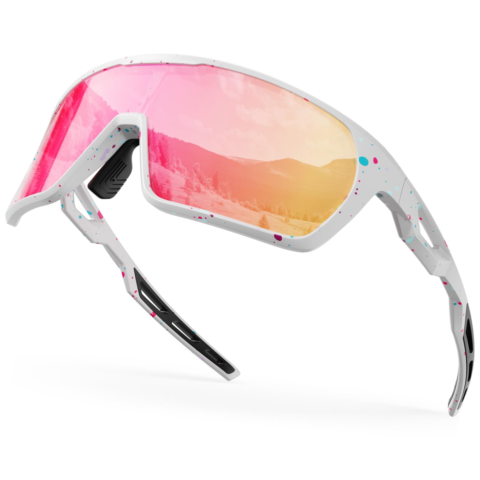 

HAAYOT Sports Sunglasses for and Road Full UV400 Polarized TR90 White Frame with Pink Dots Baseball, Running, Cycling, Protection, Lenses,