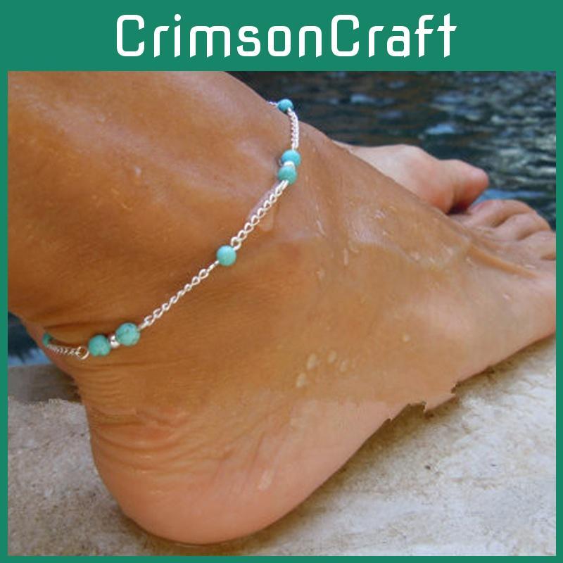 Geometrischer Stil Fußschmuck mit handgefertigten Türkisperlen für Reisegeschenk