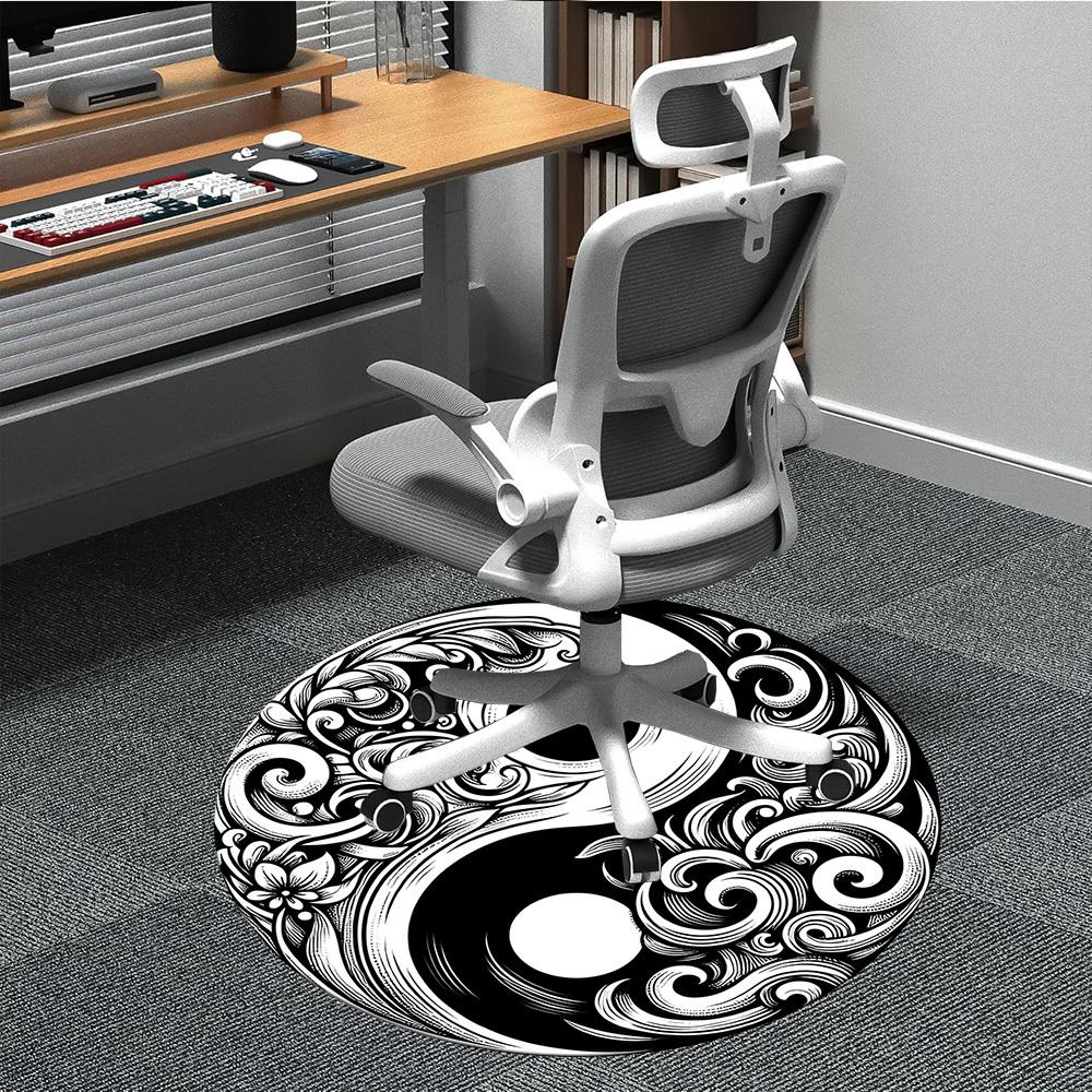 1pc Yin Yang Symbol Carpet, Round Non Slip Durable Large Size Office Carpet, Suitable for Office