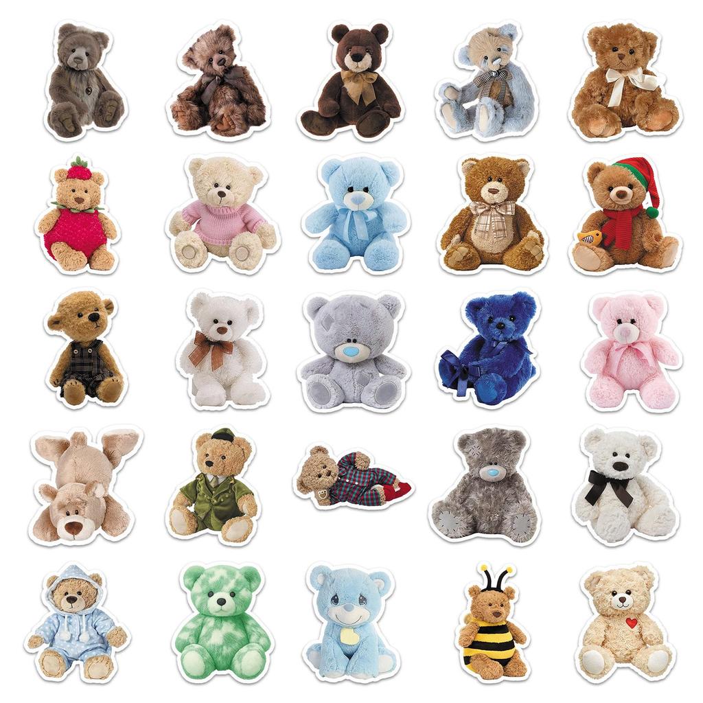 50 Cute Bear Plush Toy Stickers for Refrigerators, Guitars, Headphones, and Photo Albums