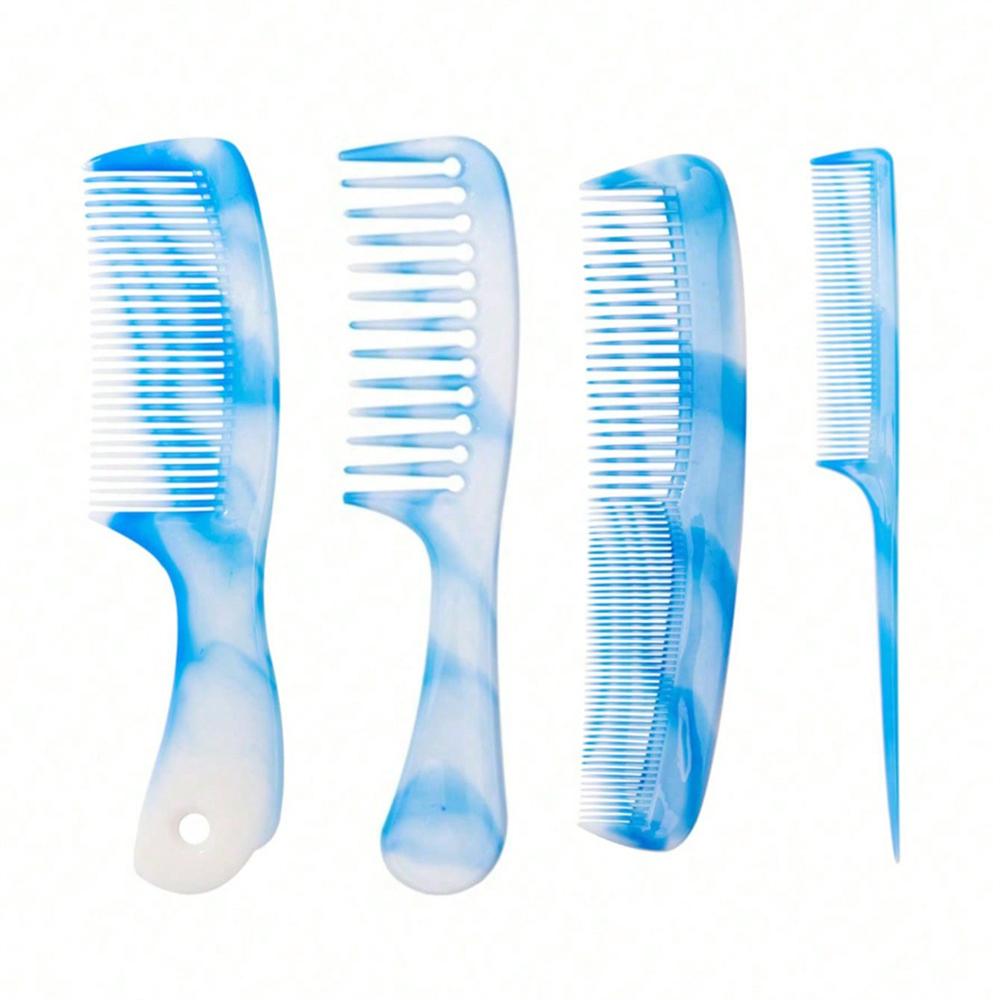 

Набор из 4 цветных расчесок с широкими зубьями, расческа для шампуня, подходит для влажных или сухих волос, расчески для укладки для мужчин и женщин синий