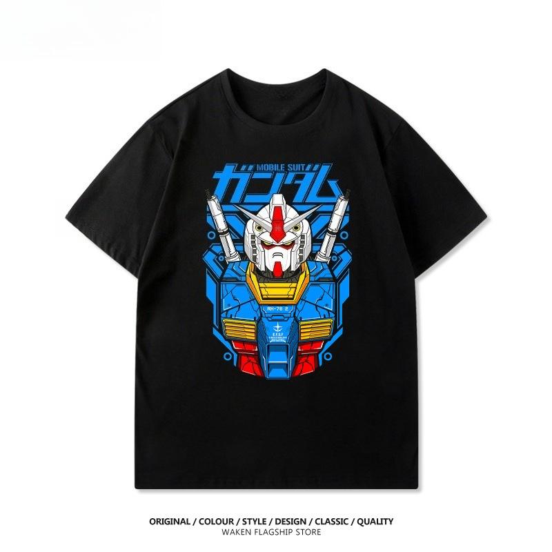 Mobile Suit Gundam Animations-Derivate Lockere Kurzarm-T-Shirts für Unisex und Damen Sommer Mecha-Druck Freizeitkleidung