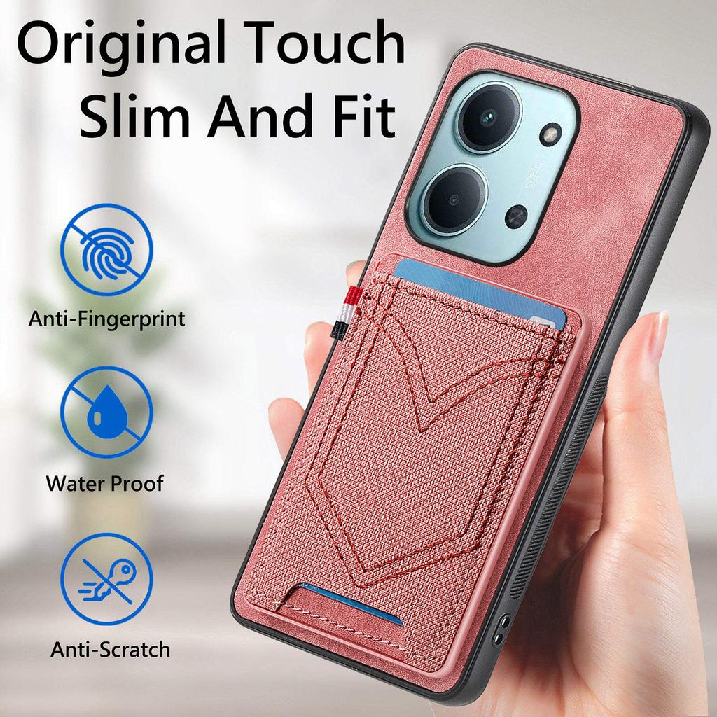 Phone Case For Xiaomi Redmi 15C 4G (EU) (173mm)/15C 5G (EU) (173mm) Retro Jean Cloth Texture Leather Back Cover with Card Holder