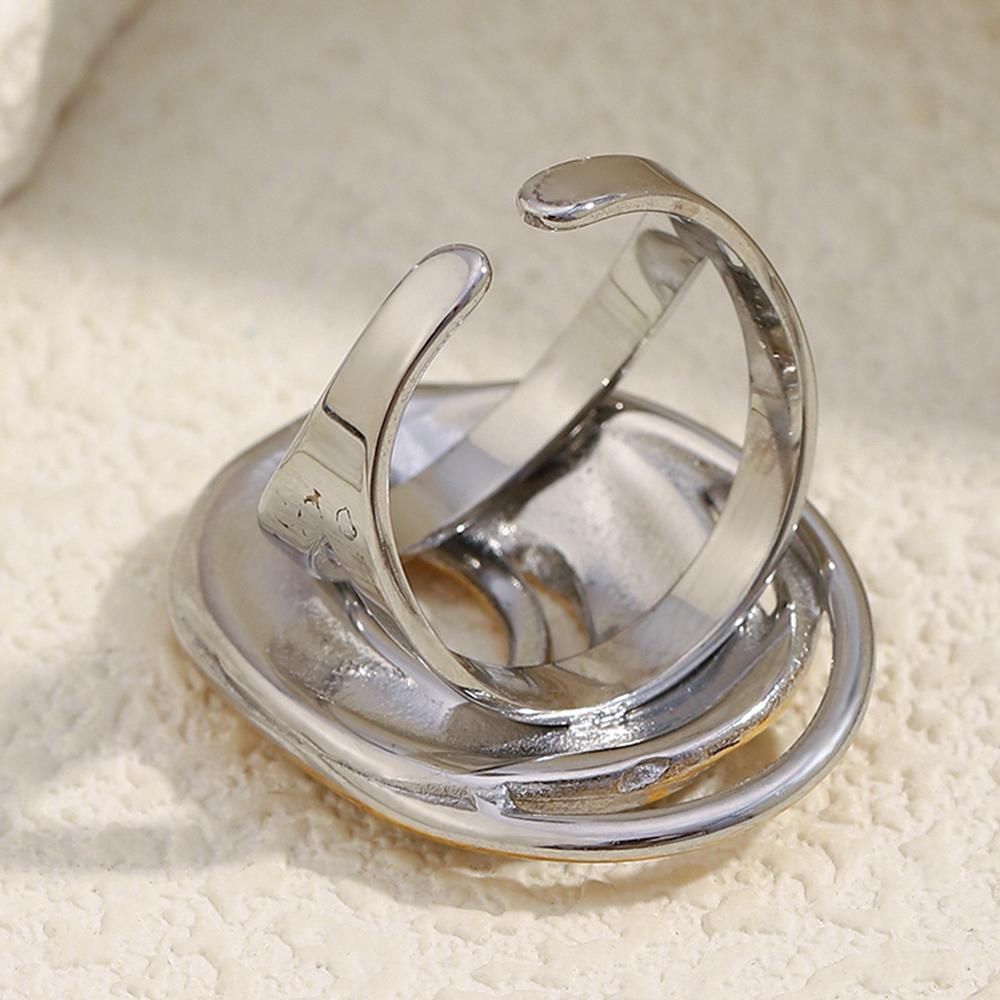 MamacitaSlay 316L Stainless Steel Two Tone Oval Thread Opening Ring Party Waterproof 18K Gold Plated Jewelry Women's Unique Gift