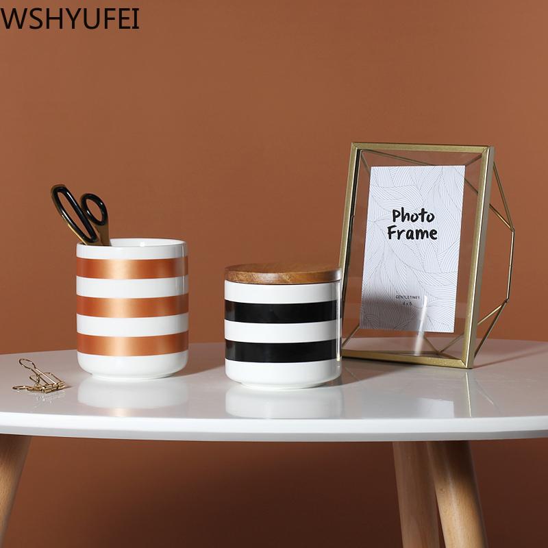 Nordic Geometric Black Sealed Cans with Lids Ceramic Storage Jars Tea Cans Candy Biscuit Jars Home Accessories WSHYUFEI