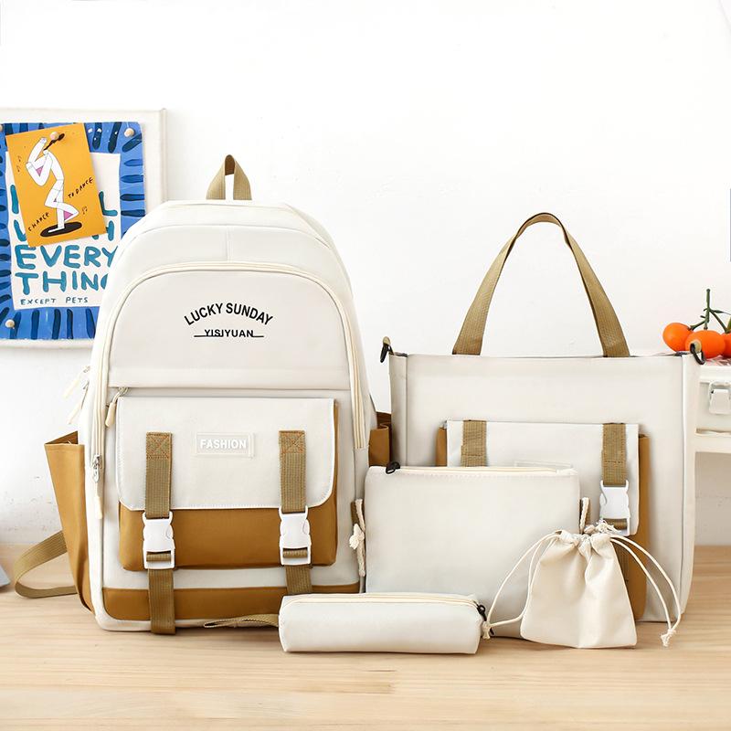 Student High school student schoolbag Large capacity Junior high school student backpack Women's school five-piece make-up backpack