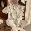 Elegant Sweet Romantic Women's Pajamas Cartoon Print Wrinkled Cloth Sleepwear New Fall Fashion Nightwear