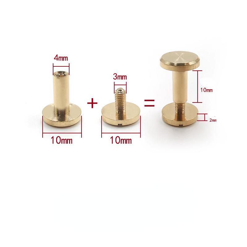 10Sets Brass Flat Head Rivets Leather Belt Button Stud Screw Nail Rivet Leather Wallet Rivets Screws Leathercraft Accessories