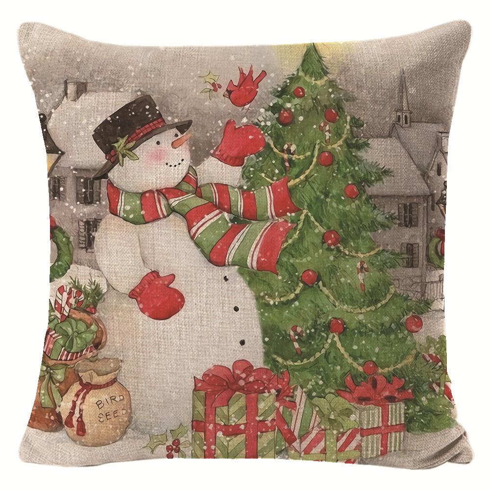 New Snowman Pillow Cover Christmas Print Decorative Cushion Cover Bedside Sofa Linen Pillow