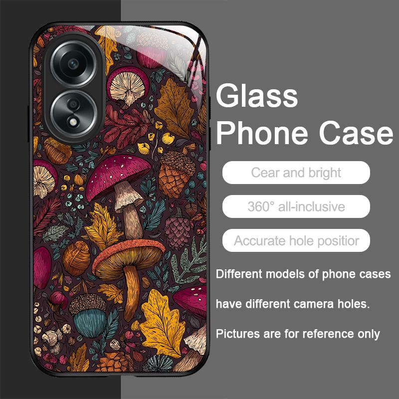 Creative Personality Mushroom Pattern Tempered Glass Phone Case for OPPO Realme 13 Pro Plus 12 11 10 9i C55 X7 GT Neo 2 3T Cover
