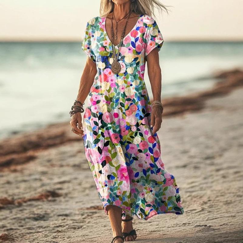 JPNTKY Moda Estiva Primaverile Manica Corta Scollo a V Abiti Casual